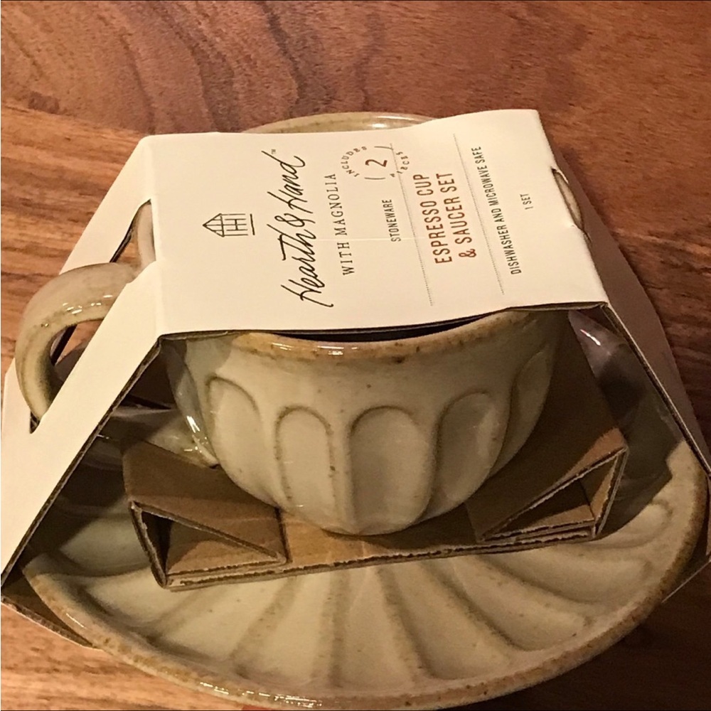 4.5oz Fluted Stoneware Espresso Cup & Saucer Tan - Hearth & Hand™ with Magnolia - Picture 7 of 8